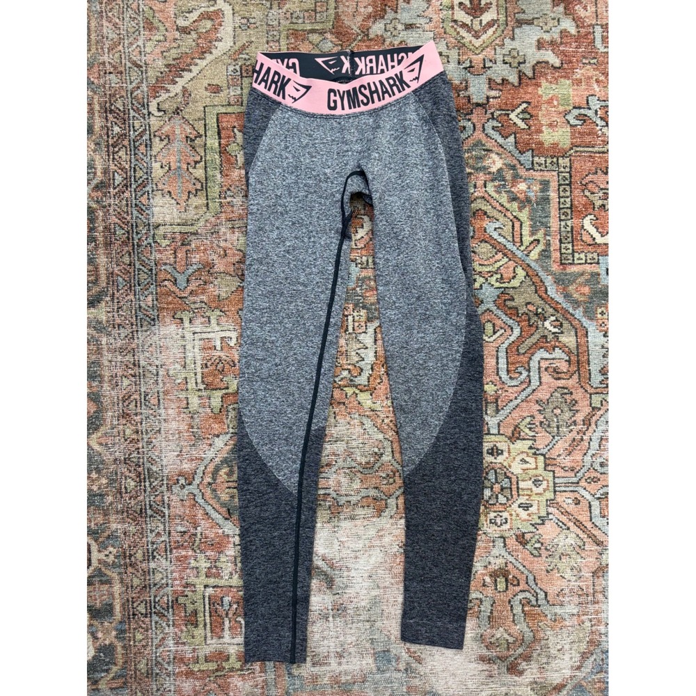 Gymshark Flex Low Rise Leggings Grey Marl Charcoal Pink Waistband XS